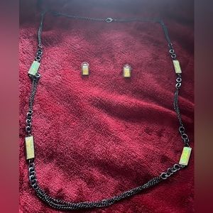 Black Gunmetal Opalite Necklace Earrings Set NWT Long Necklace